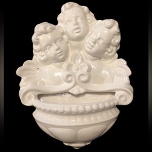 VINTAGE Ceramic California Pottery 3D Angels Cherub Wall Pocket 13.5" x10"